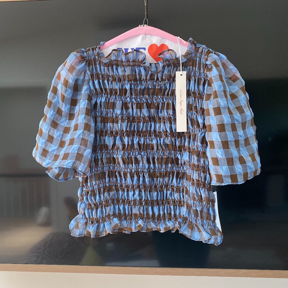 Lisa Says Gah Chiara Top, Sky Brown Gingham